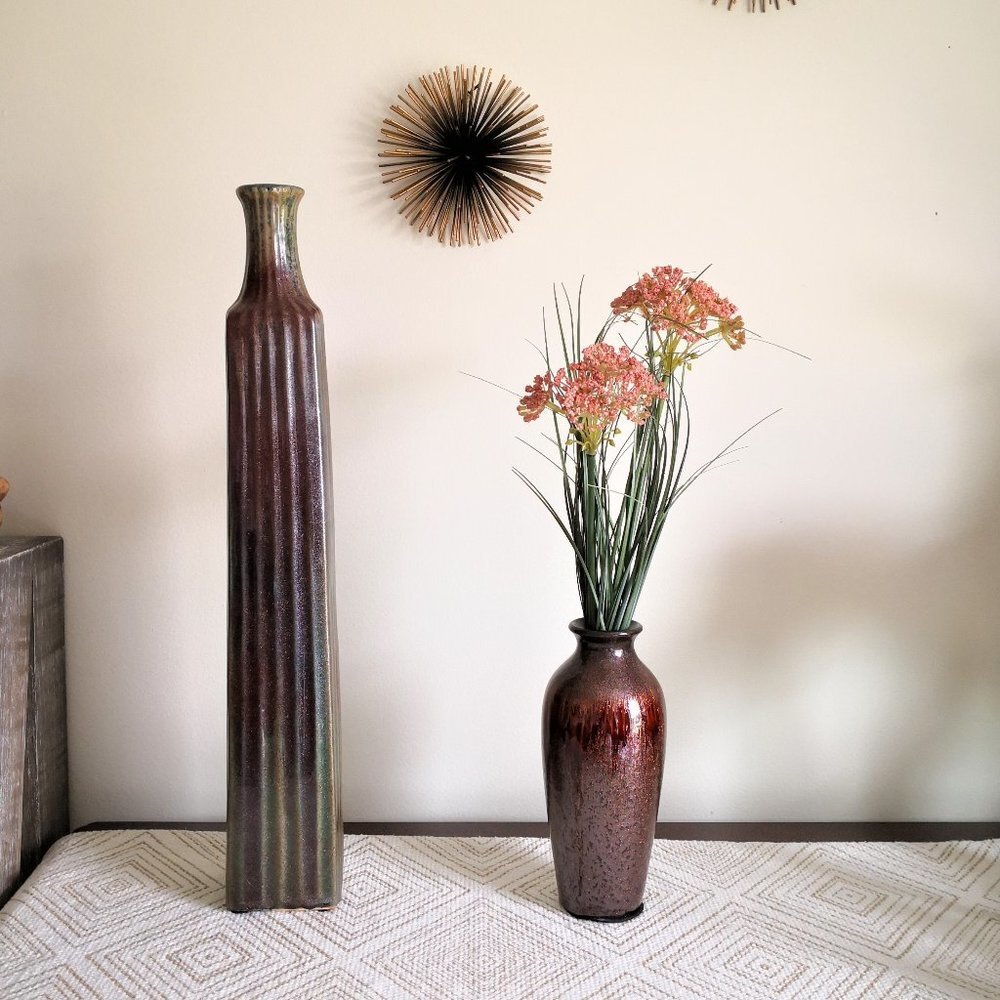 Mid Century Modern Handcrafted Multicolor Striped Slim Vase 19"x3 1/4"x3 1/4"